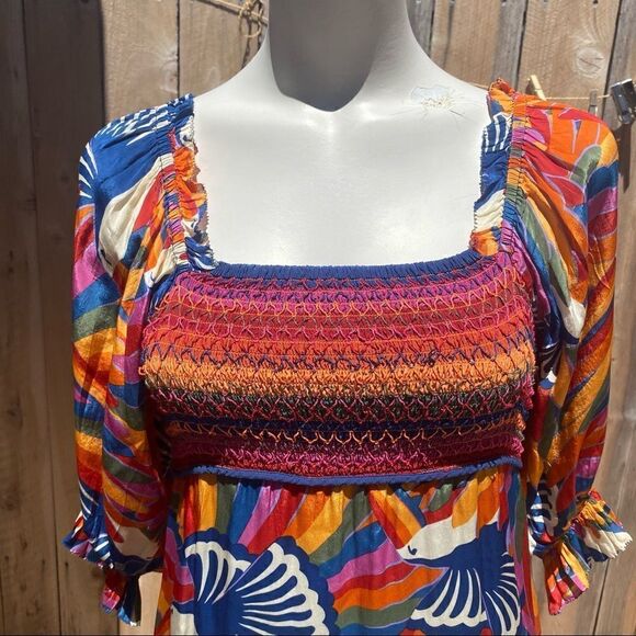 FARM Rio Rainbow Toucan Smocked Maxi size medium - Picture 4 of 16